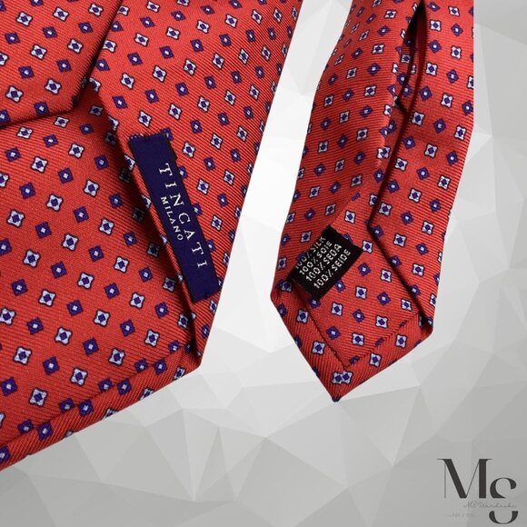 TINCATI MILANO 7Fold XL Red Geometric Silk Tie Italy W:3.5" EX COND - Picture 2 of 3